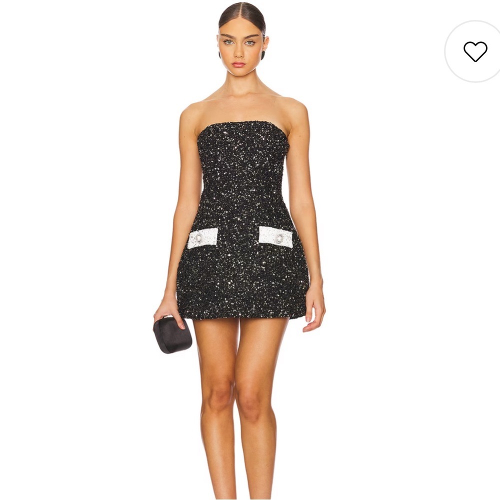 New Retrofete Merit Sequin Dress In Black & White